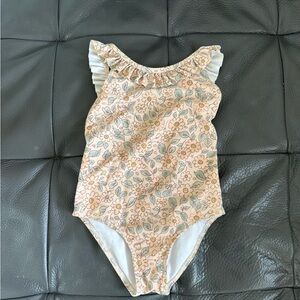 Rylee + Cru Floral Kids Swim One Piece - Cream and Green